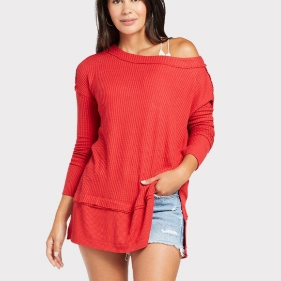 Free People North Shore Thermal Knit Tunic Top Phoenix Red size medium - Picture 1 of 8